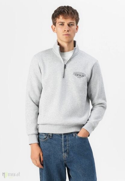 Jack & Jones Jjmakoto Gri Dik Yaka Sweat