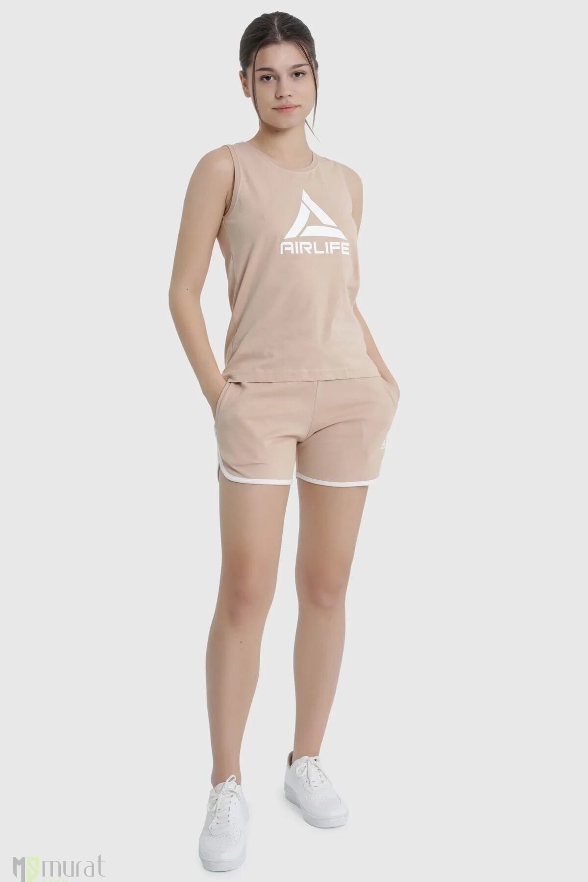 Airlife Kadın Pamuklu Sporcu Bej Şort 17034