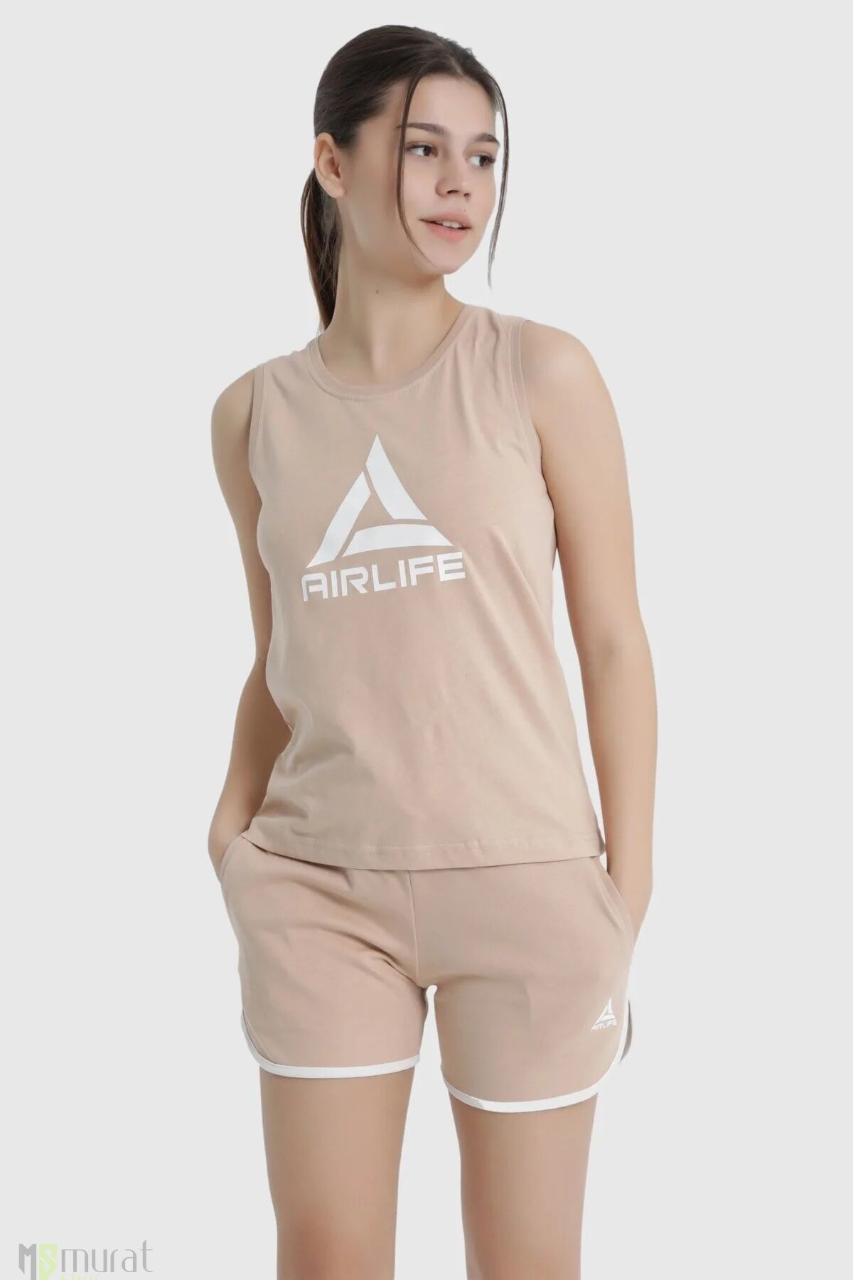 Airlife Kadın Pamuklu Sporcu Bej Şort 17034