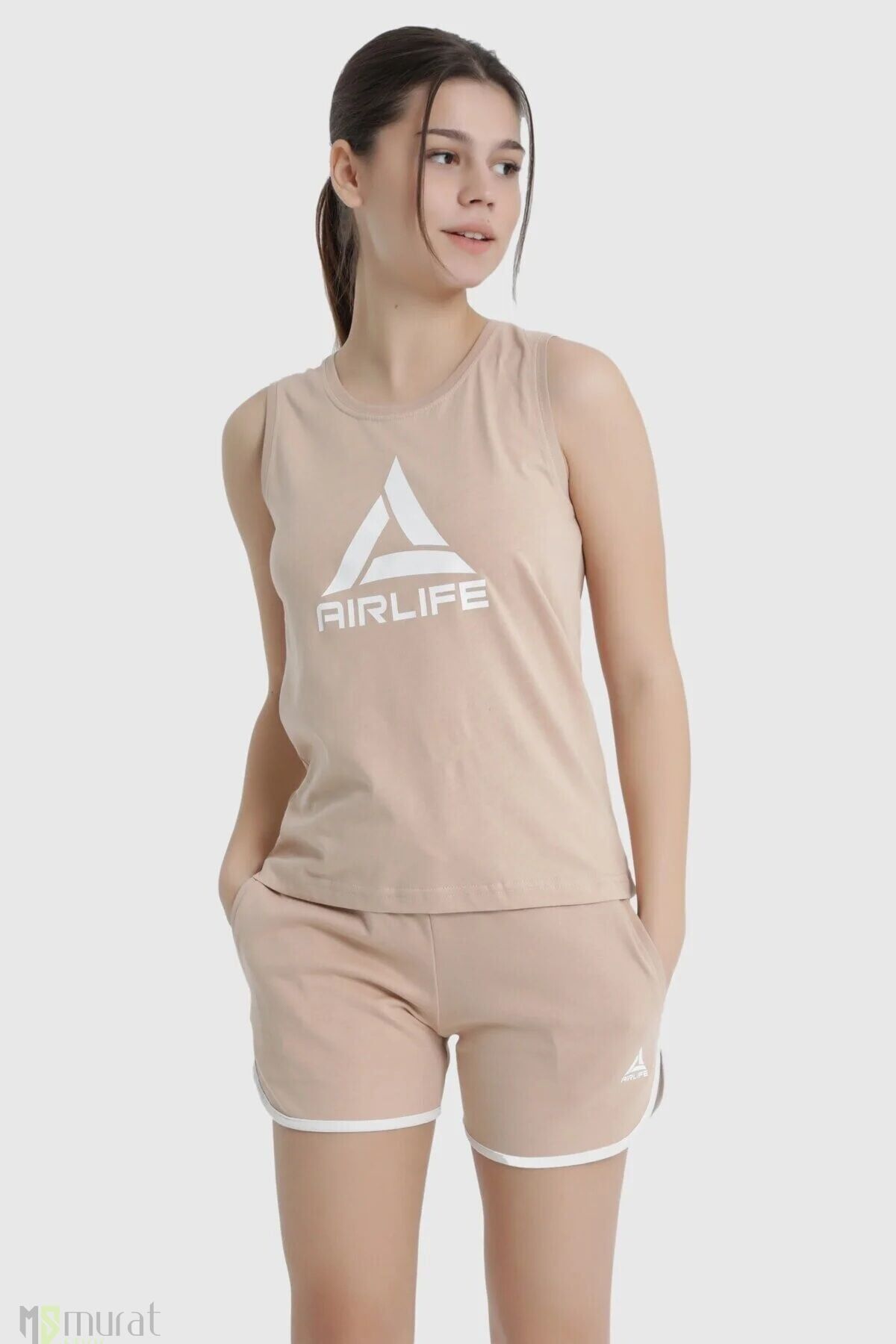 Airlife Kadın Pamuklu Sporcu Bej Şort 17034
